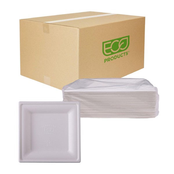 ECO PRODUCTS Compostable Vanguard 6" Square Paper Plates, Case of