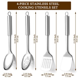 Homquen Kitchen Utensils Set 4pcs, Stainless Steel Cooking Utensils Set, Kitchen Tools Spatulas Set, Cooking Spoons, Home Essentials Kitchen Gadgets Accessories