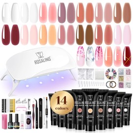 ROSALIND Gel Nails Starter Set with Mini UV Lamp, 14 Colours Nail Set, Base Top Coat, Poly Nail Extension Gel, Manicure Nail Studio