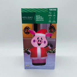 Living Holiday Holiday Living 3.5-ft LED Pig in Santa Suit Christmas Inflatable Yard Decor