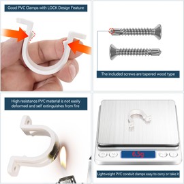 Pvc Pipe Strap,12Set PVC Pipe Clamps 1 inch,Juvaeny 32mm Conduit Strap Clamps with 24Pcs 410 Stainless Steel Screw for Two Hole Plastic Pipe Clamps (1 inch Conduit Pipe Clamps)