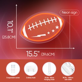 Radineon Football Neon Sign for Wall Decor,Dimmable UV Print Led Football Shape Neon Light for Boys Room Decor,USB Powered Football LED Signs for Man Cave,Bedroom,Game Room,Rugby Gifts for Boys Teens