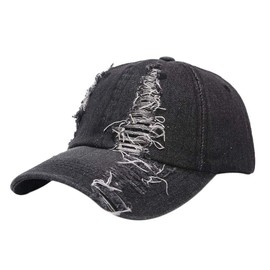 Kangqifen Unisex Vintage Distressed Denim Baseball Cap Outdoor Sports Casual Hat Adjustable Black