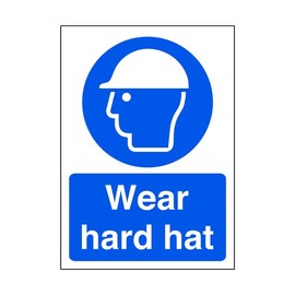 Wear hard hat - safety sign, ppe, head protection - 3mm Aluminum Dibond for indoor/outdoor usage (200mm x 150mm) 5m Viewing Distance.