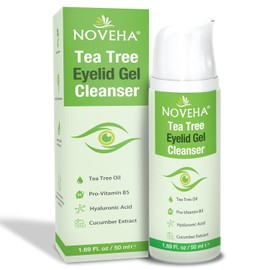 NOVEHA Gel Limpiador de Párpados de Árbol de Té - para Blefaritis, Mgd, y Ojo Seco Con Pro-Vitamina B5, Ácido Hialurónico, y Extracto de Pepino - Limpieza Suave, Alivia Picazón de Párpado y Ardor de O