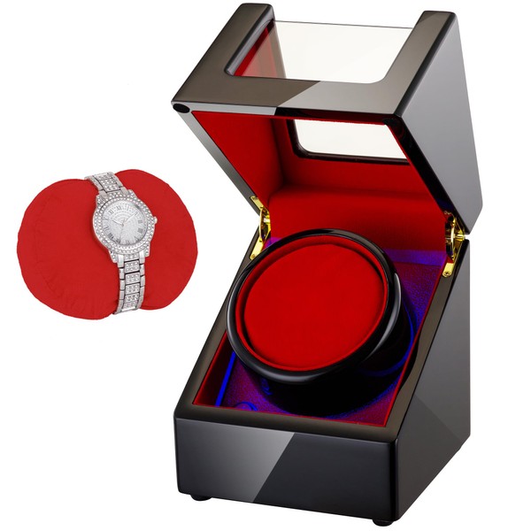 Automatic Single Watch Winder with Quiet Motor，AC Adapter or Battery