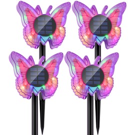 VGYVGYCC Solar Butterfly Lights Outdoor-Color-Changing 3D Glow-2-in-1 Wall & Ground-Butterfly Lights for Outside-Waterproof Garden Decorations for Patio Lawn Yard Fence Backyard Decor (4 Pack)