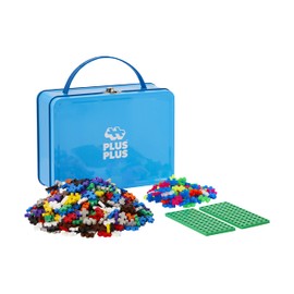 Plus-Plus 9607002 Geniales Konstruktionsspielzeug, Basic, Bausteine-Set in praktischer Metall-Box mit Henkel, 600 Teile, bunt