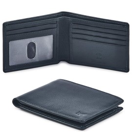 portafolios plegable de piel real para hombre, con bloqueo RFID, bolsillo frontal delgado y minimalista, delgada y elegante con ventana de identificac