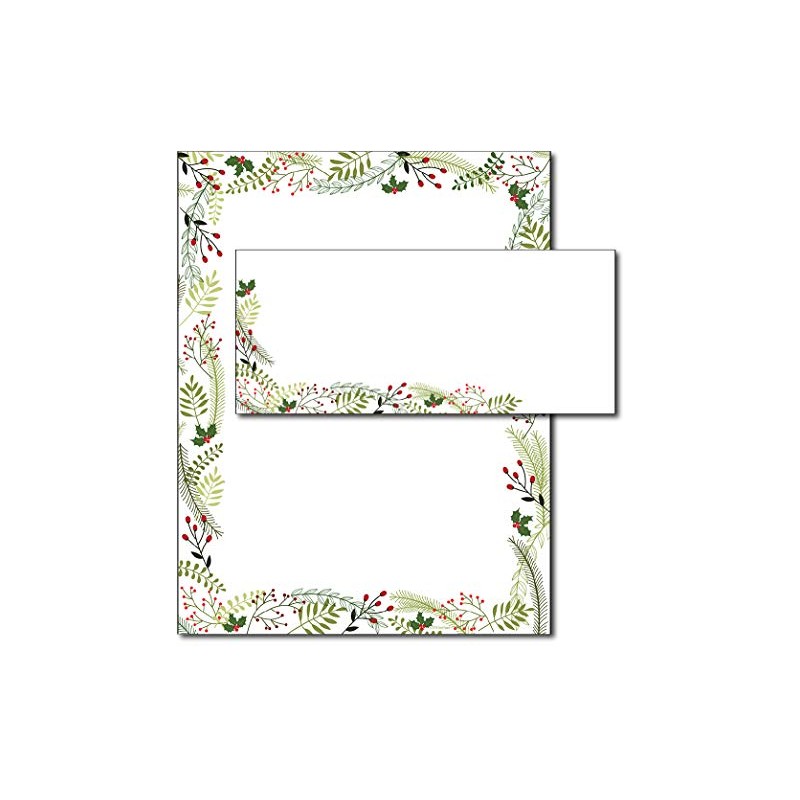 Merry Twigs & Holly Christmas Letterhead & Envelopes - 40