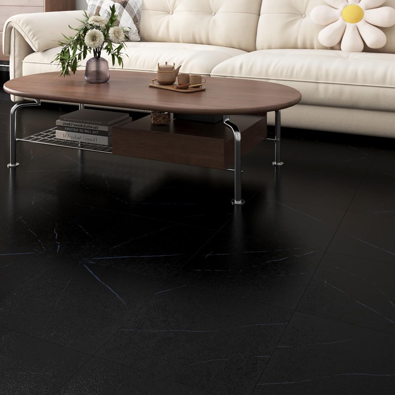Livelynine Black Marble Vinyl Peel and Stick Floor Tile Waterproof