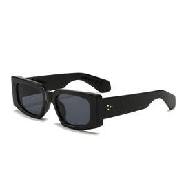 YAMEIZE Retro 90s Rectangle Sunglasses - Square Classic Sun Glasses UV400 Protection Driving Outdoor for Women Men, Black Grey, One Size