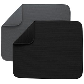 S&T INC. Absorbent, Reversible Microfiber Dish Drying Mat for Kitchen, 16 Inch x 18 Inch, Black Mesh and Charcoal Mesh, 2 Pack