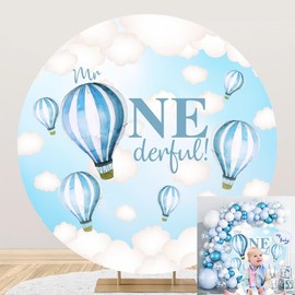 OERJU Boys 1st Birthday Round Backdrop Cover Mr Onederful Birthday Party Supplies Happy 1st Birthday Backdrop Kids Baby Boy First Birthday Party Decorations Background Photo Studio Props 6.5x6.5ft