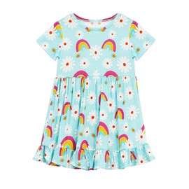 EASWEET Toddler Girls Short Sleeve Summer Dress Buttery Soft Bamboo Viscose Twirl Dress, Rainbow Romp, 2T