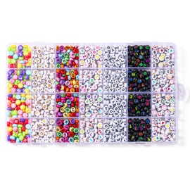Hudinsun 6 Styles 1000 Pcs 4x7mm Round Letter Beads Kit with Number Beads and Heart Beads, A-Z Alphabet Beads for Bracelets and Jewelry Making