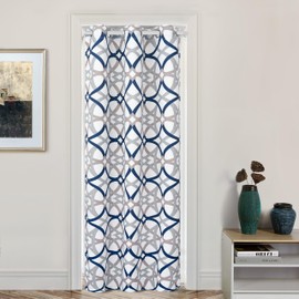 DriftAway Alexander Thermal Blackout Grommet Unlined Window Curtains Spiral Geo Trellis Pattern Doorway Curtains Each Size 39 Inch by 78 Inch Navy and Gray