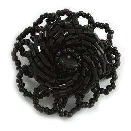 Avalaya 40mm Diameter/Black Glass Bead Daisy Flower Flex Ring/Size M