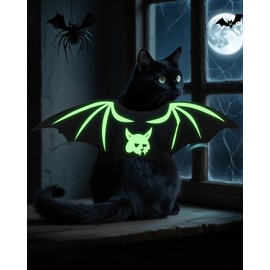 Fiemack Cat Halloween Costume Bat Wings - Glow in The Dark Pet Halloween Party Cosplay Dress Up Accessories for Cats Small Puppy Dog
