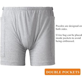 WEEOATAR Incontinence Care Shorts,Fistula Pants,Catheter Underwear Incontinence Pants,Urine Bag Underwear with Double Pockets for Nephrostomy,Foley,Suprapubic&Biliary Catheters(Man Dark Blue,XL)