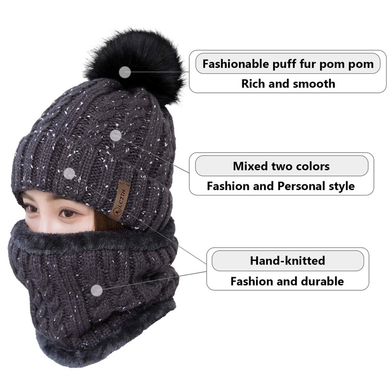 LCZTN Womens Pom Beanie Hat Scarf Set Girls Cute Winter