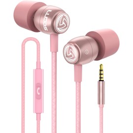 LUDOS Clamor Wired Earbuds in-Ear Headphones, 5 Years Warranty, Earphones with Microphone, Noise Isolating Ear Buds, Memory Foam for iPhone, Samsung, School Students, Kids, Women, Small Ears - Pink