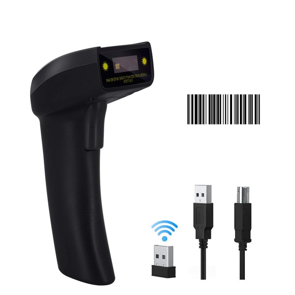 Symcode Barcode Reader, Handheld, One-Dimensional, CCD, LCD Reading, 2.4 GHz Wireless/USB Connection, Suitable for Stores, Offices, Logistics, Warehouses, Libraries, etc