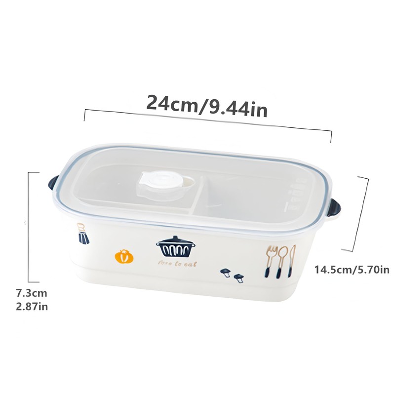 Ceramic Lunch Box with Compartment, Lunch Box with Lid, White