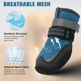 Dog Shoes for Large Small Medium Dogs - Breathable Dog Boots for Summer Hot Pavement Waterproof Paw Protector for Outdoor Walking(Blue, #6(3.14"*2.55")(L*W) for 40-58 lbs)