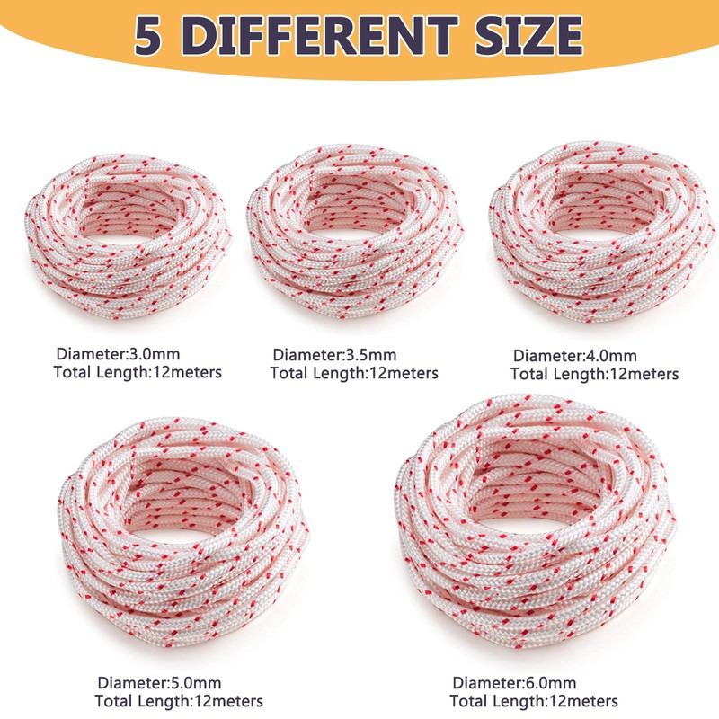 Klfte Recoil Starter Rope Pull Cord 5.0mm 12-Meter/40ft for Lawn