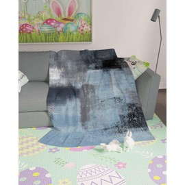 Abstract Flannel Fleece Throw Blanket Grey and Blue Graffiti Oil Painting Ultra Soft Large Warm Throw Blanket for Bed Couch Sofa Traveling Lightweight Microfiber Fluffy Decorative Throw 60x80 Inch