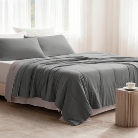 SLEEP ZONE Twin Cooling Comforter Set for Hot Sleepers, Nanotex Cooling Blanket，3 Pieces Jersey Knit Bedding, Reversible Cool Feeling, Soft and Breathable with 2 Pillowcases, 1 Comforter (Dark Grey)