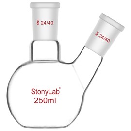 stonylab Flat Bottom Flask FBF, Heavy-Walled 2-Neck Laboratory Flask Borosilicate Glass Flat Base Boiling Piston with 24/40 Standard Joint, 250 ml