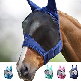 Harrison Howard CareMaster Pro Luminous Horse Fly Mask Standard with Ears UV Protection for Horse-Navy(S; Pony)