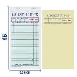 Batrical Guest Checks Server Note Pads 1000 Sheets With Carbonless Copy Paper for Restaurants (20 Books) 3.5" x 6.75" Per Ticket Book