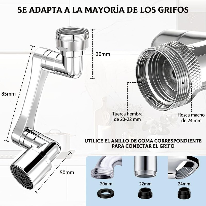 2 Piezas, Aireador Extensor De Grifo Giratorio De 1080 °,