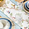Bonhause Spring Summer Blue Birds Floral Table Runner 13x72 Inch