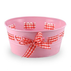The Lucky Clover Trading Round Heart Design with Ribbon Basket, Small Container, Pink, Red