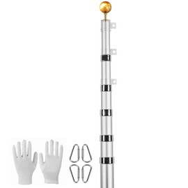 Happybuy 30FT Telescoping Flagpole Kit, Heavy Duty Aluminum Alloy, In-Ground Flag Pole for Outdoor, 3 Display Modes, 3x5 American Flag, Professional Accessories, Silver