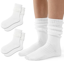 Fszsaa Slouch Socks Pack For Women 80s Retro Scrunch Knee High Socks Long Slouchy Stacked Ribbed Boot Socks for Women Girls, White-2pack, One Size