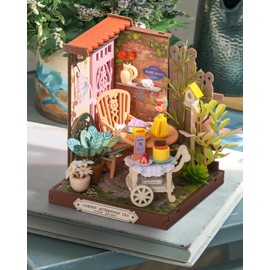 Rolife DIY Mini Building House Miniature Kit-Fancy Tea Yard, Miniverse Lifestyle Mini Bookshelf Decoration, DIY Hobbies/Gifts for Craftsman (Fancy Tea Yard)