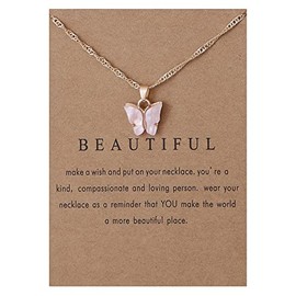 Butterfly Pendant Necklaces for Women Girls Birthday Christmas Gifts for Friends Daughter Granddaughter Gold Clavicle Chain Cute Animal Necklaces for Teen Girl with Message Card Pink Jewelry Gifts