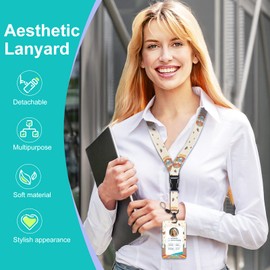 Plifal ID Badge Holder with Lanyard and Retractable Badge Reel Clip, Boho Rainbow Y2K Butterfly Card Name Tag Lanyard Vertical ID Protector Bage Clips for Work Office(Believe in Yourself)