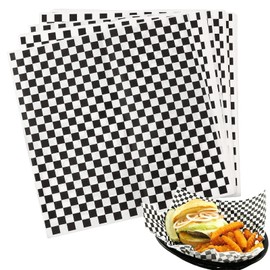 Hslife 100 Sheets Checkered Dry Waxed Deli Paper Sheets, Paper Liners for Plastic Food Basket, Wrapping Bread and Sandwiches (Black)