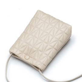 Yocipa Women's Leather Mini Shoulder Bag, Multi-functional Smartphone Pouch, Genuine Leather, Lightweight Small Bag, Crossbody Handbag, 2-Way Smartphone Bag, Fashionable Portable Pouch, beige