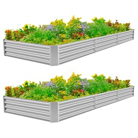 Land Guard 12×4×1ft Galvanized Raised Garden Bed Kit for Vegetables 2 Pack, Galvanized Super Large Metal Planter Raised Garden Boxes Outdoor
