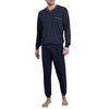 Götzburg Men's Cuffed Pyjamas, Long, Blue-dark plain, 56