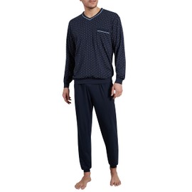 Götzburg Men's Cuffed Pyjamas, Long, Blue-dark plain, 56