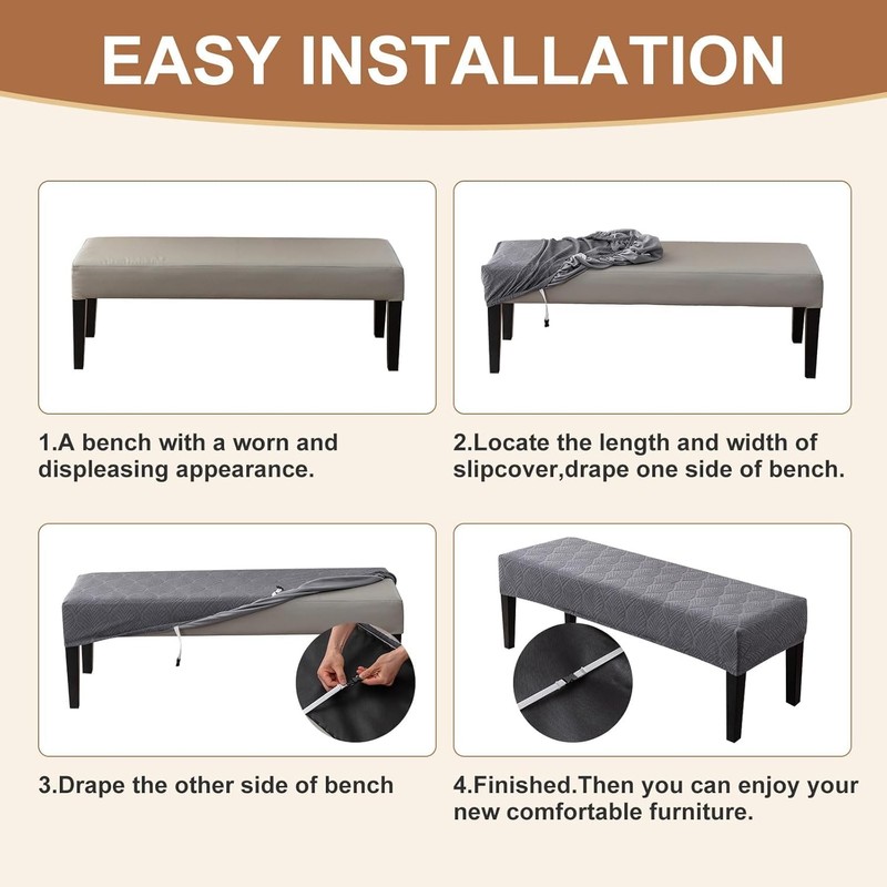 GERLNF Waterproof Dining Room Bench Covers, Stretch Jacquard Bench Seat