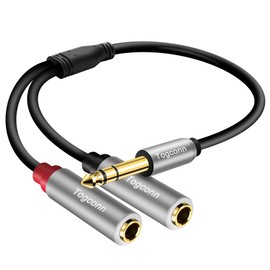Togconn 1/4 inch TRS Stereo Splitter Y Adapter, 6.35mm Stereo Male to Dual 6.35 mm TS Mono Female Jack, Quarter inch Audio Speaker Splitter Converter Cable 1 Feet, Gold Plated Connectors